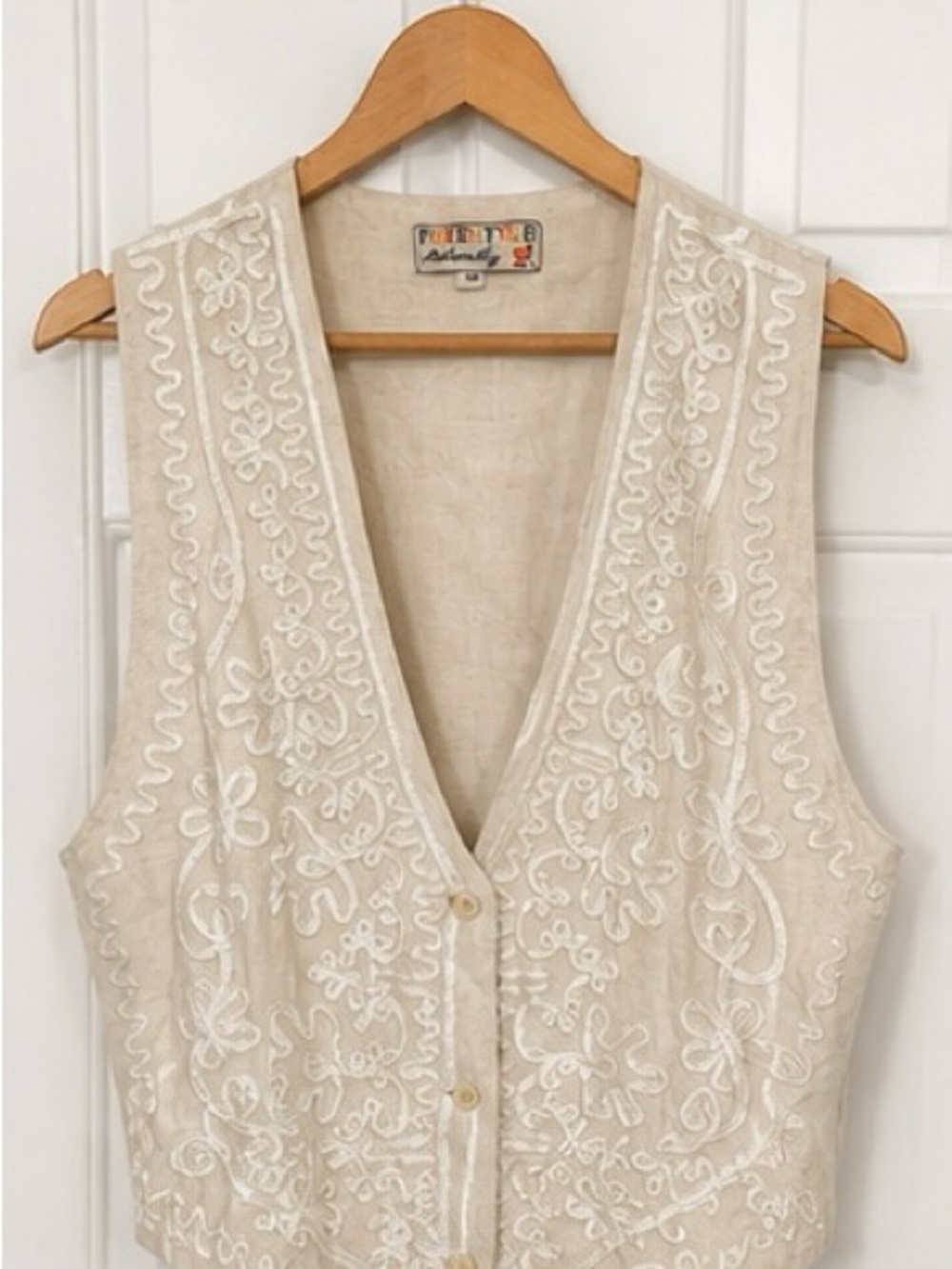 Freestyle Cream Embroidered Linen Vest